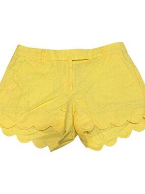 Jcrew Yellow Linen And Cotton Scalloped Edge Shorts Size 8